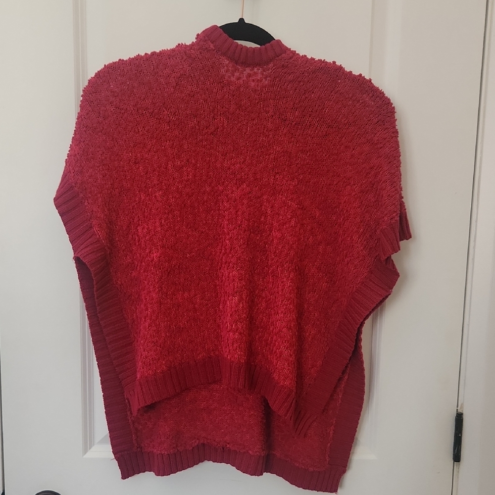 Elegant Red Knit Poncho With Hood